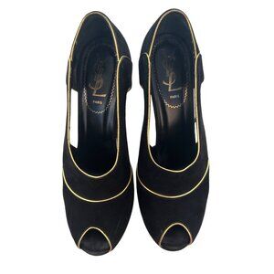 RARE Vintage YSL Palais Black Suede Cutout Platform Heels | Yves Saint Laurent